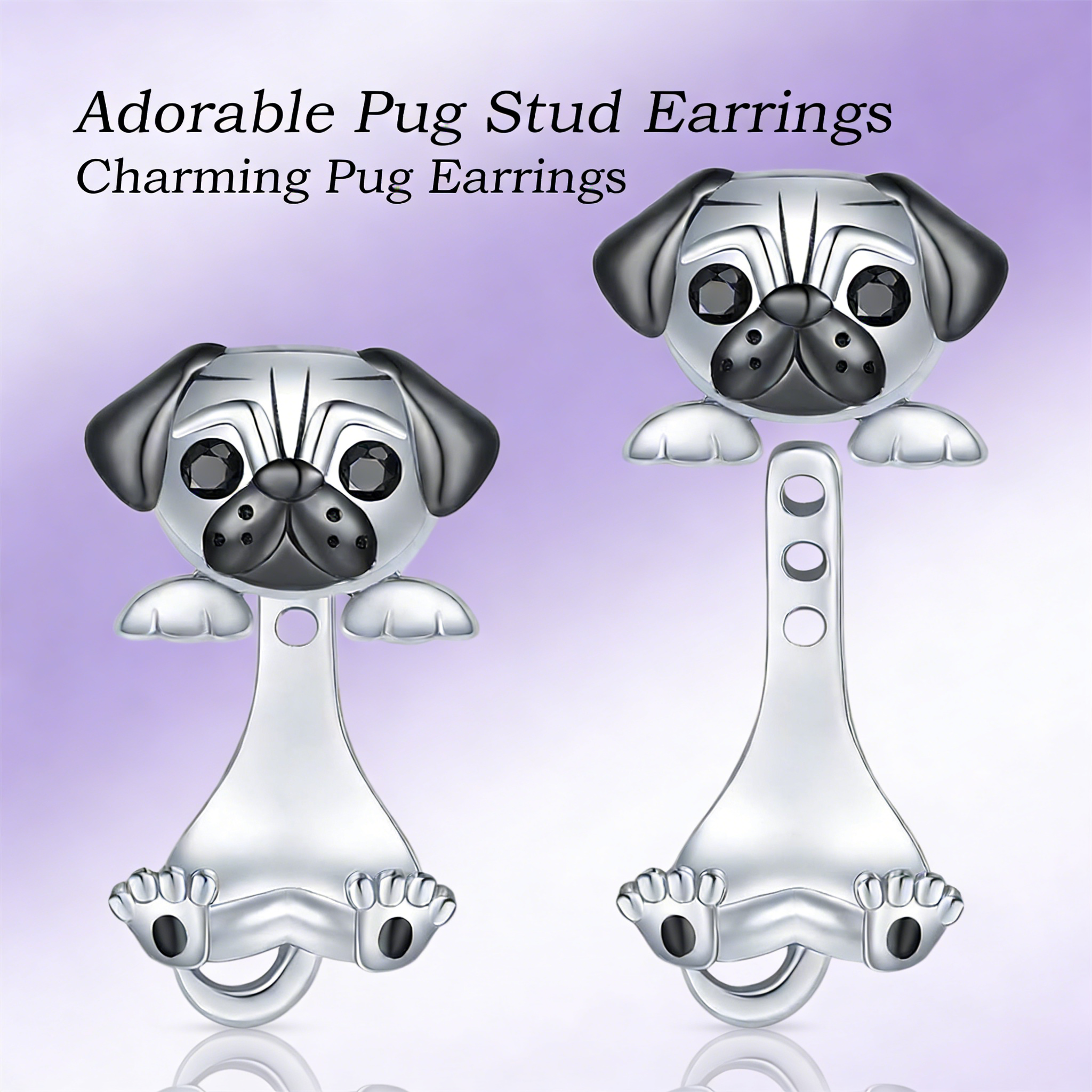 3D Printing Earrings - Silvery Zinc Alloy Cute Pug Earrings