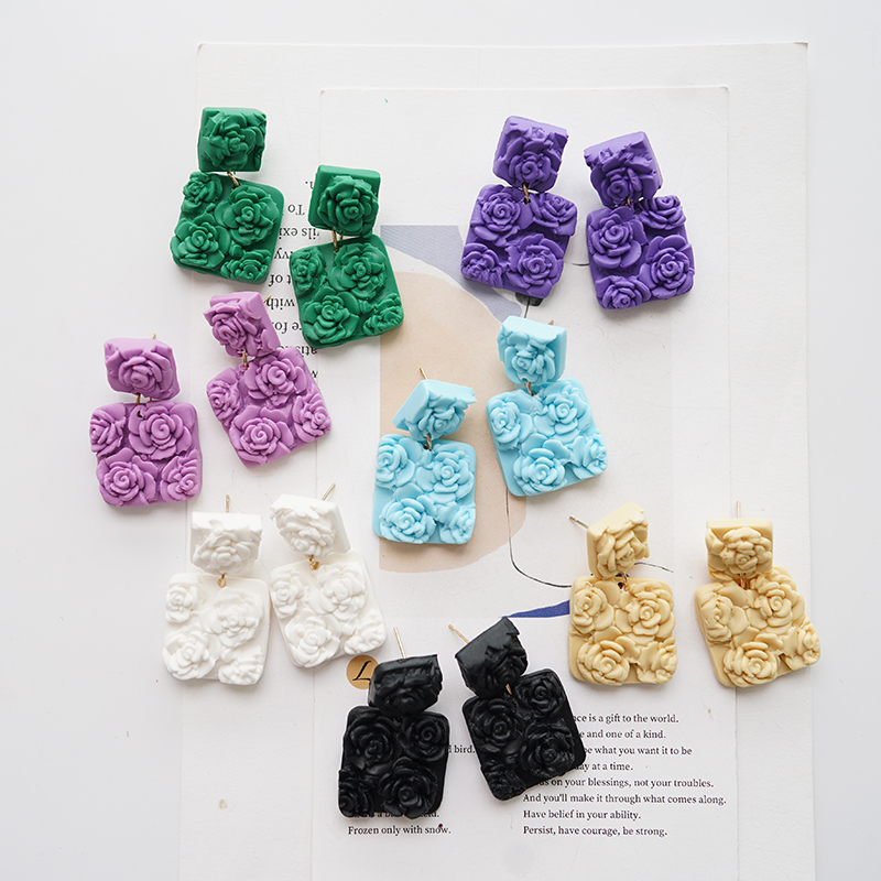 3D Printing Earrings - Solid Multi-Color Square Chip Dangle Earrings